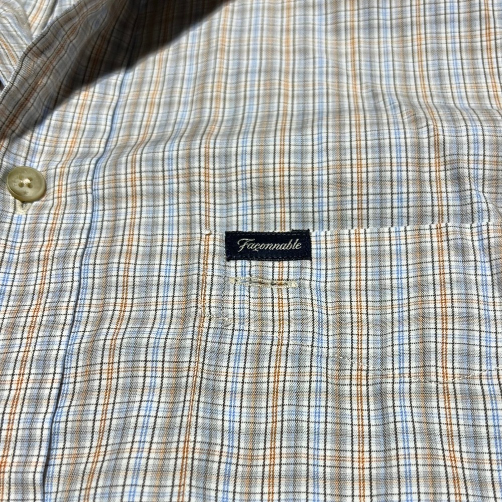 Faconnable Mens Plaid Button Down Shirt Size M Blue Orange Cotton Made in USA - Picture 4 of 13